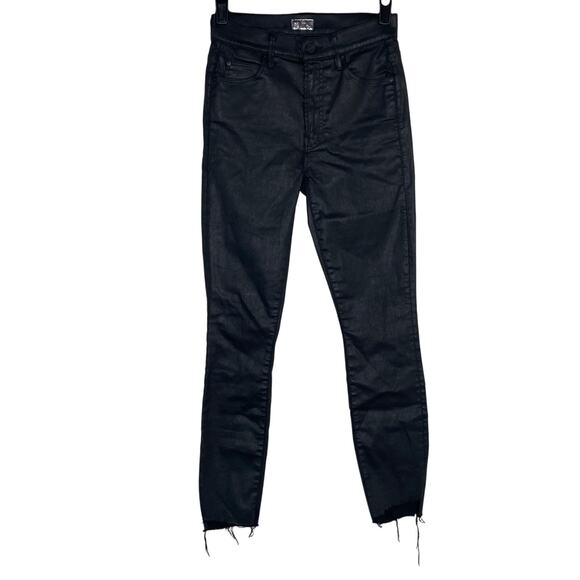 MOTHER Stunner Zip Ankle Step Fray If You Think I'm Sexy Black Skinny Jeans 24 - Picture 1 of 11